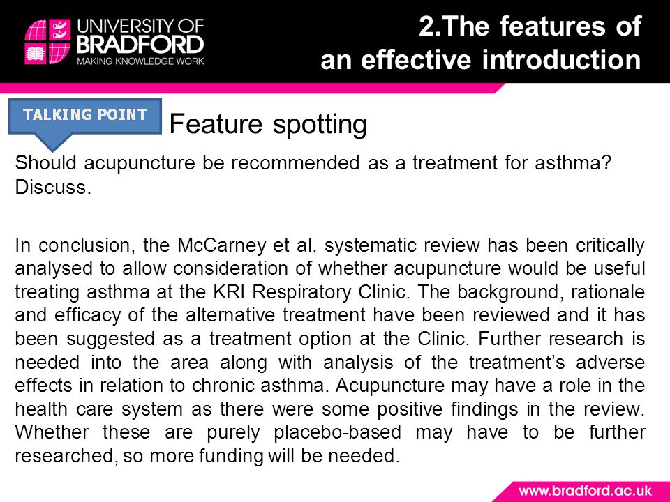 Feature spotting Should acupuncture be recommended as a treatment for asthma.