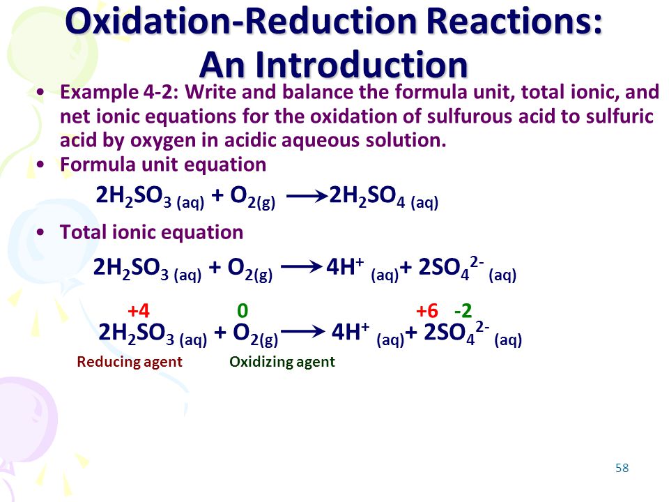 6 Some Types Of Chemical Reactions Outline 1 Aqueous Solutions Oxidation Reduction Reactions An Introduction Example 4 2 Write And Balance The