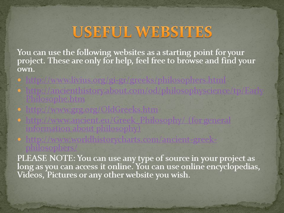 You can use the following websites as a starting point for your project.
