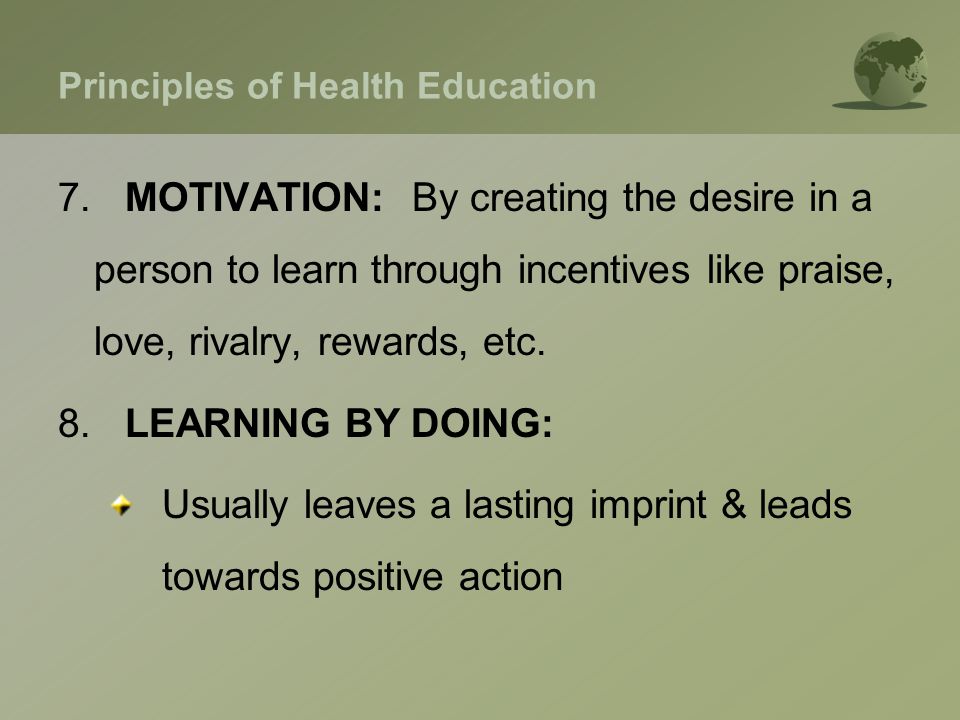 Principles of Health Education 7.