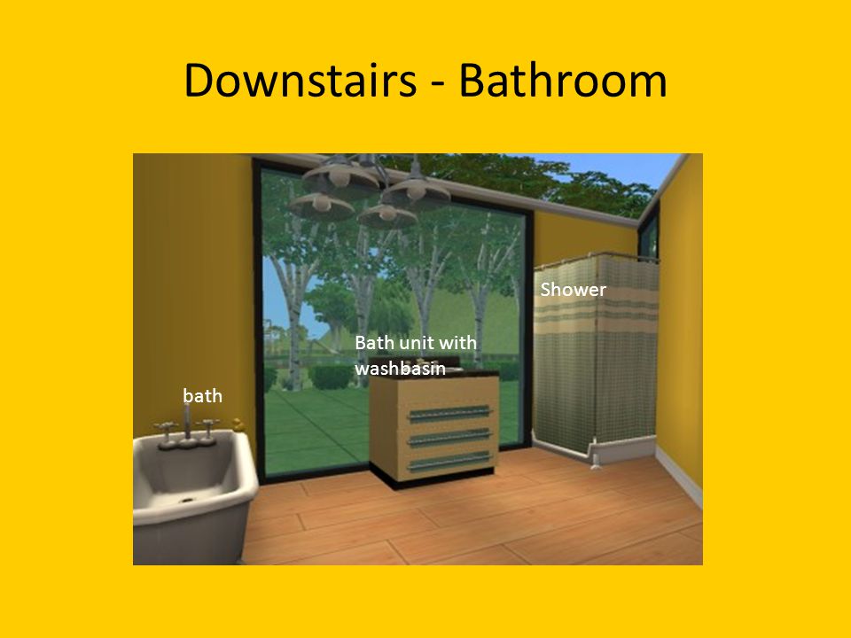 Downstairs - Bathroom bath Bath unit with washbasin Shower