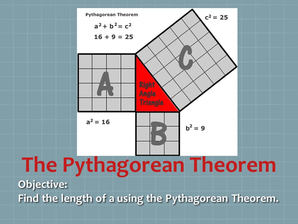 The Pythagorean Theorem Objective: Find the length of a using the Pythagorean Theorem.
