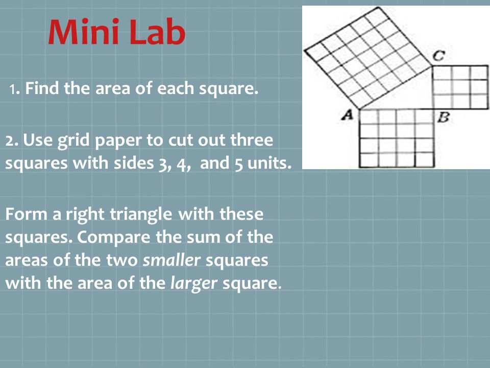 Mini Lab 1. Find the area of each square. 2.