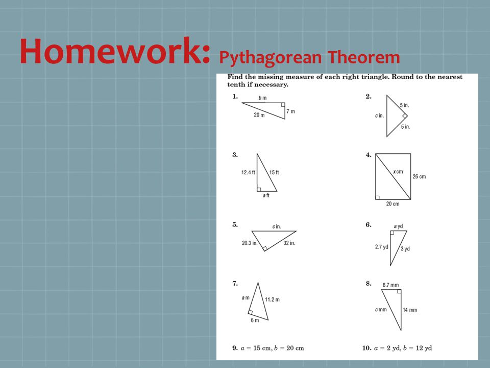Homework: Pythagorean Theorem