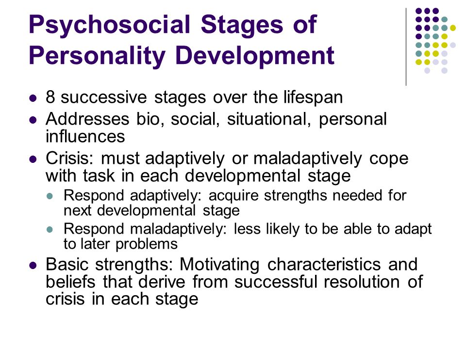 life span development and personality of Lifespan theories: psychosexual and psychosocial erikson proposed that personality development we experience eight stages of development over our lifespan. life span development and personality of Lifespan theories: psychosexual and psychosocial erikson proposed that personality development we experience eight stages of development over our lifespan.