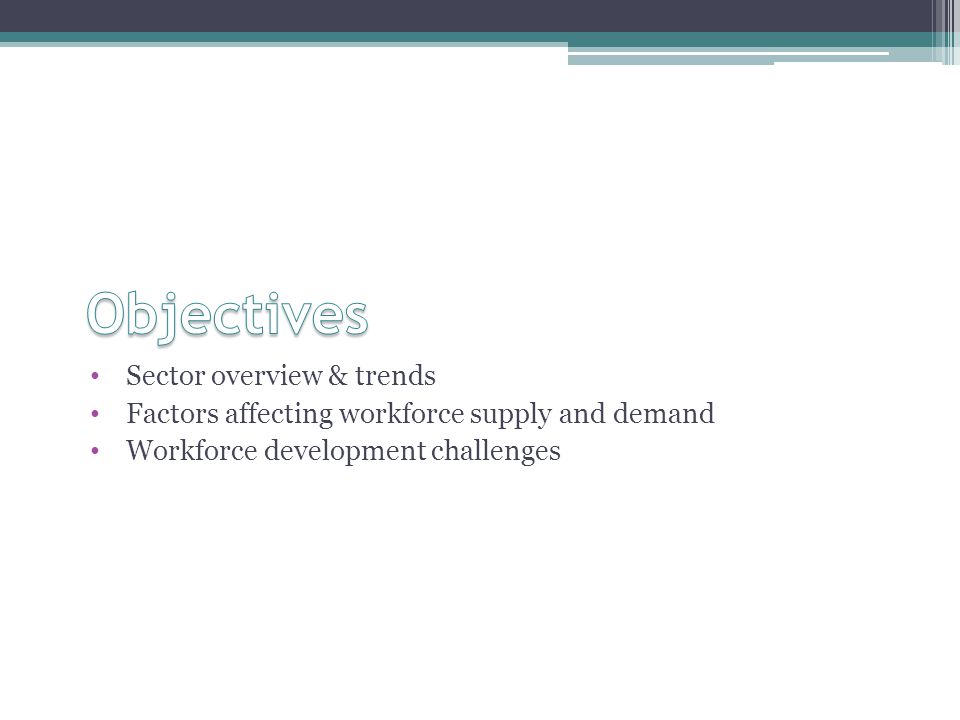 Sector overview & trends Factors affecting workforce supply and demand Workforce development challenges