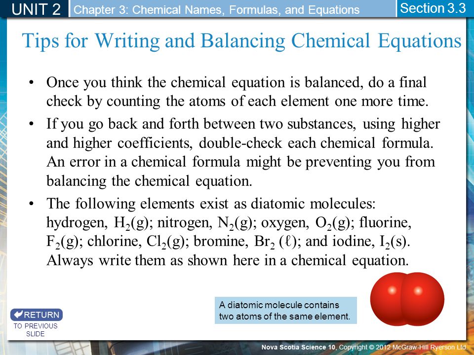 Unit 2 Chemical Reactions Chapter 3 Names Formulas Tips For Writing And Balancing Chemical Equations Unit 2 Chapter 3 Names Formulas