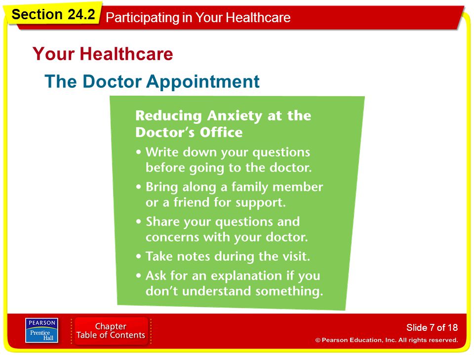 Section 24.2 Participating in Your Healthcare Slide 7 of 18 Your Healthcare The Doctor Appointment