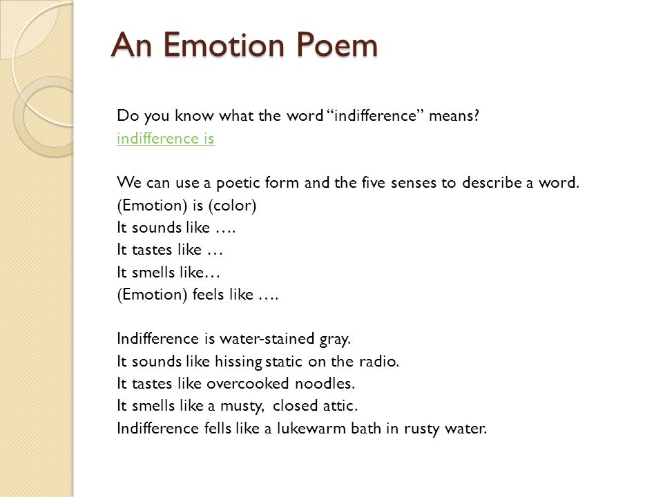 An Emotion Poem Do you know what the word indifference means.