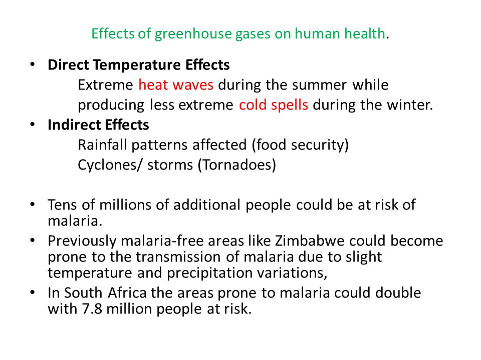Effects of greenhouse gases on human health.