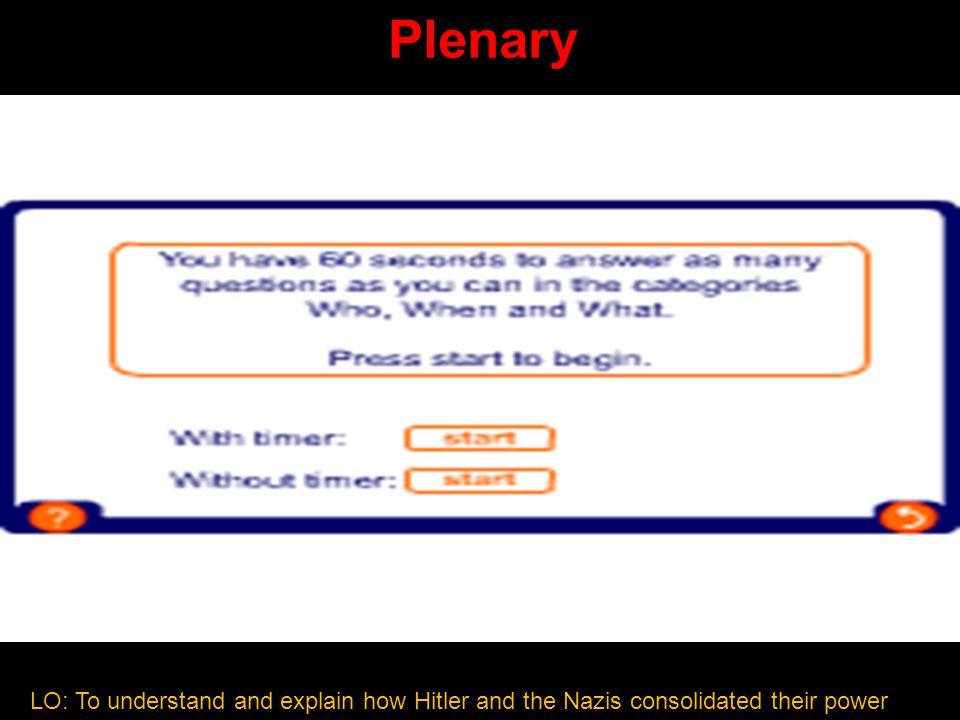 Plenary LO: To understand and explain how Hitler and the Nazis consolidated their power