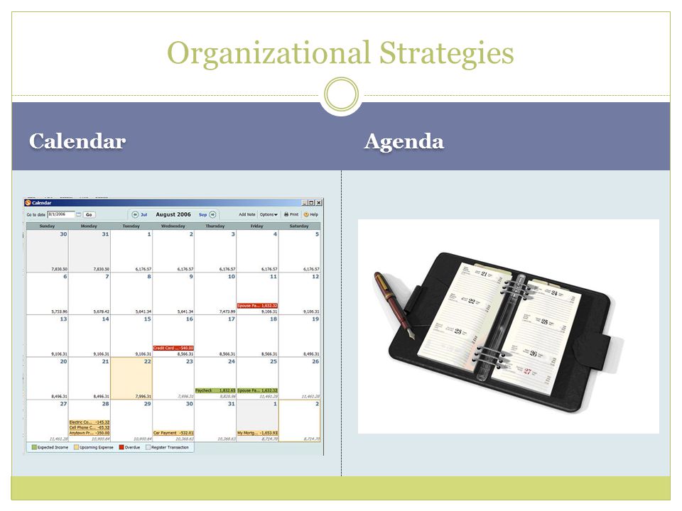 Calendar Agenda Organizational Strategies