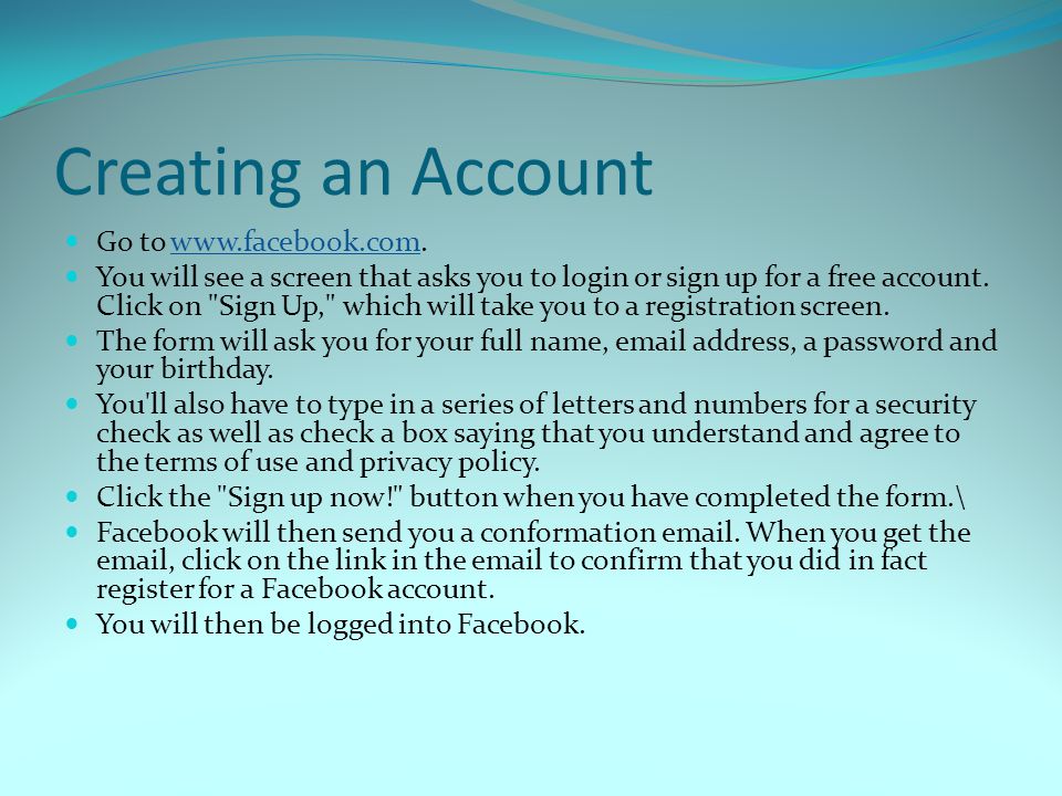 Creating an Account Go to