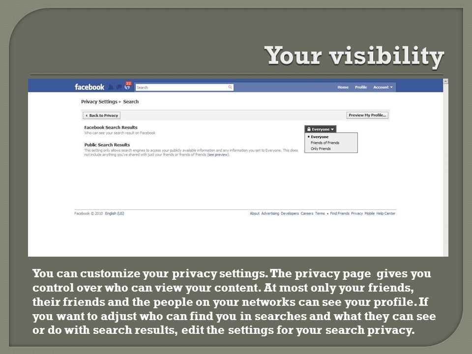 You can customize your privacy settings.
