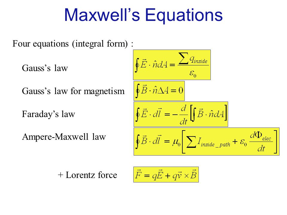 four equations integral form gausss law gausss law for gauss law integral form