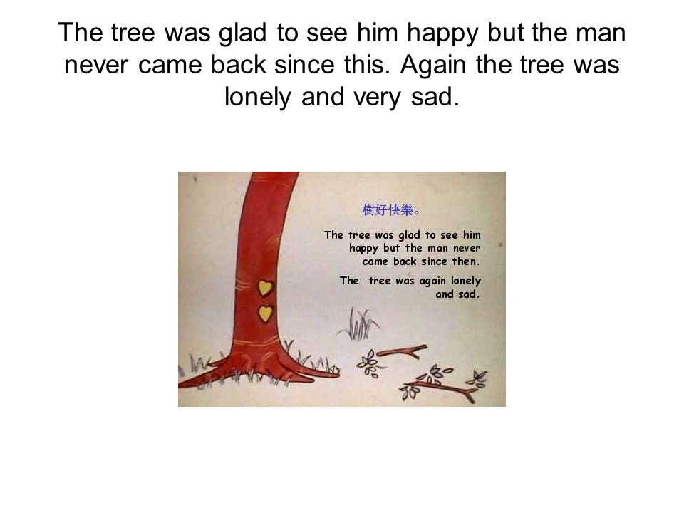 The tree was glad to see him happy but the man never came back since this.