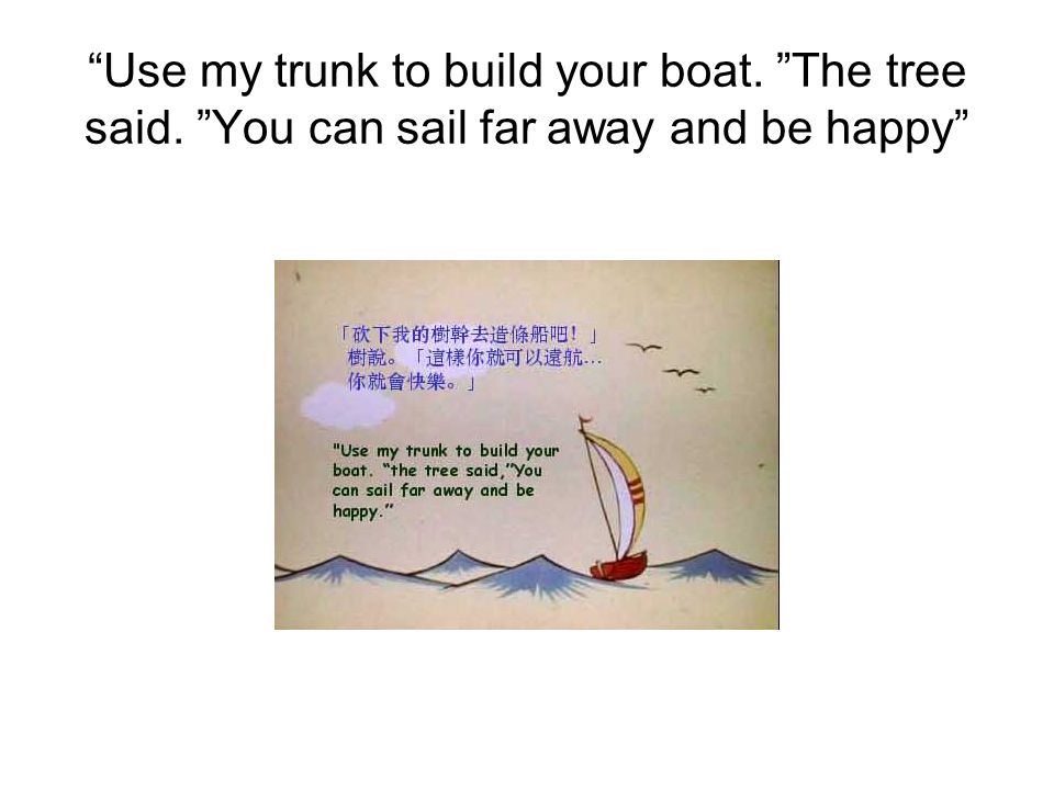 Use my trunk to build your boat. The tree said. You can sail far away and be happy