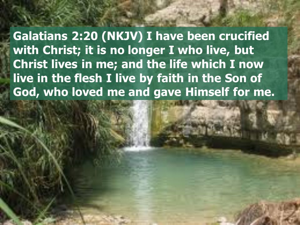 Galatians 2:20 (NKJV) I have been crucified with Christ; it is no longer I who live, but Christ lives in me; and the life which I now live in the flesh I live by faith in the Son of God, who loved me and gave Himself for me.