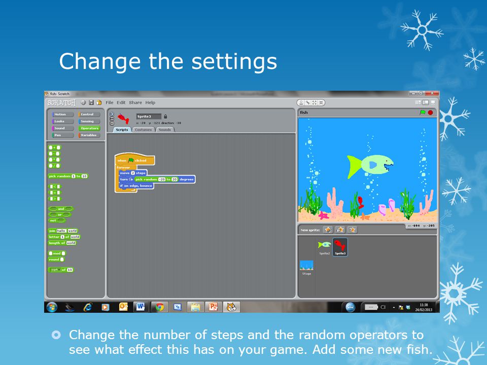 Change the settings  Change the number of steps and the random operators to see what effect this has on your game.