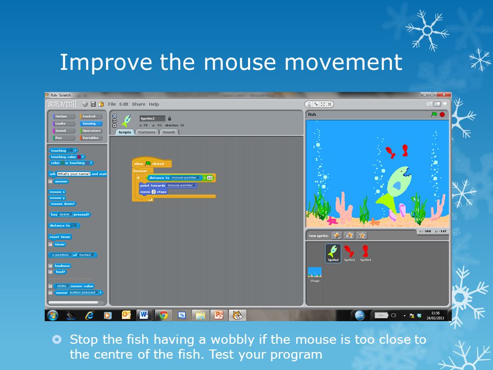 Improve the mouse movement  Stop the fish having a wobbly if the mouse is too close to the centre of the fish.