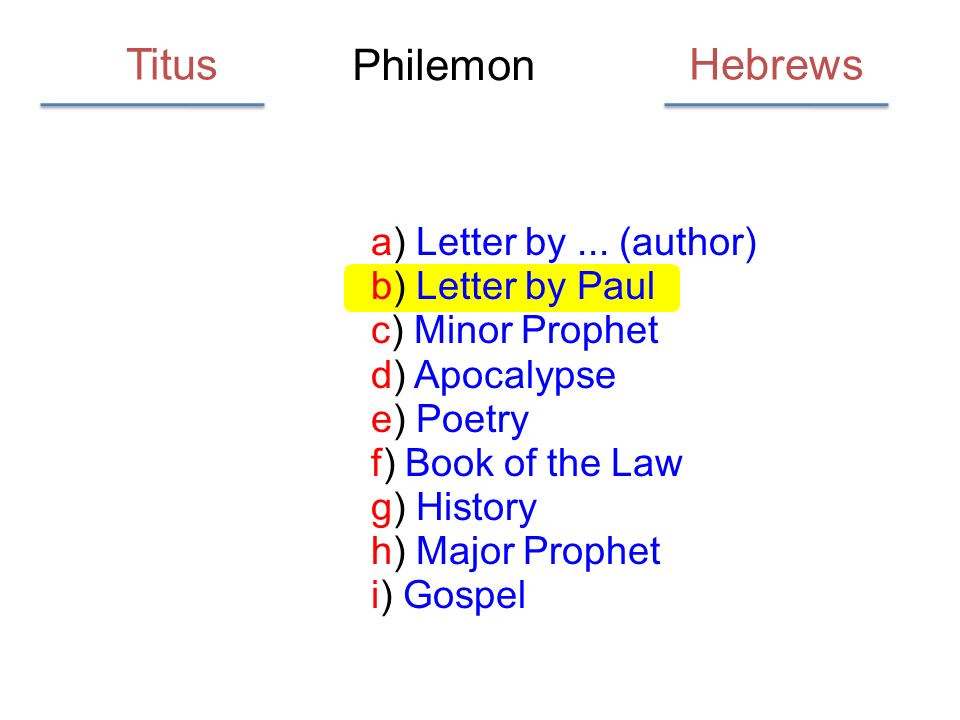 Philemon a) Letter by...