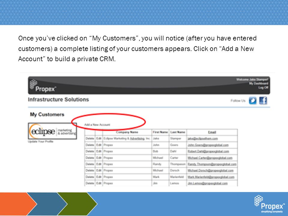 Click to edit Master title style Once you’ve clicked on My Customers , you will notice (after you have entered customers) a complete listing of your customers appears.