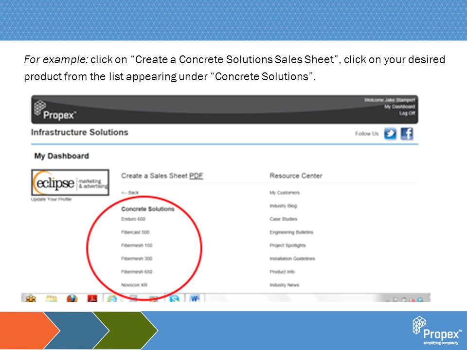 Click to edit Master title style For example: click on Create a Concrete Solutions Sales Sheet , click on your desired product from the list appearing under Concrete Solutions .