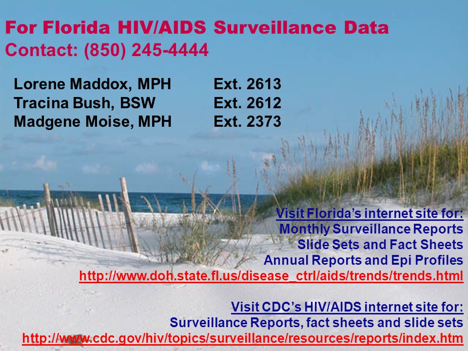 For Florida HIV/AIDS Surveillance Data Contact: (850) Lorene Maddox, MPH Ext.