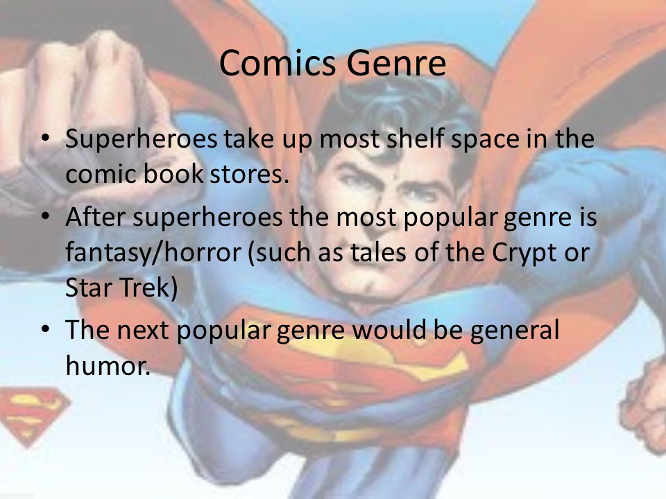 Comics Genre Superheroes take up most shelf space in the comic book stores.