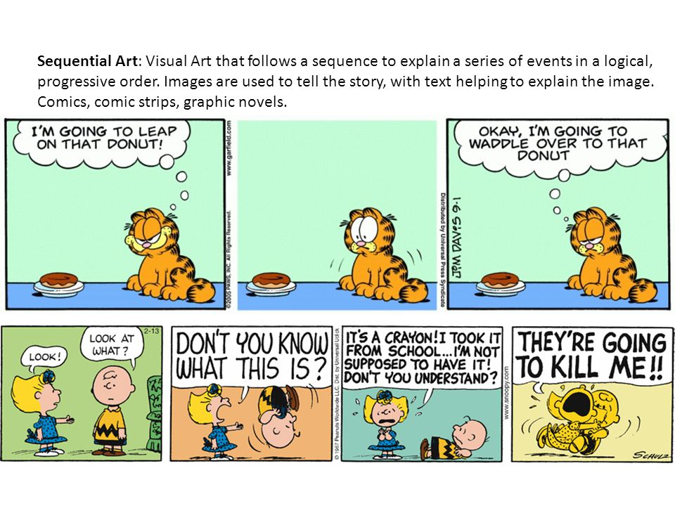 Sequential Art: Visual Art that follows a sequence to explain a series of events in a logical, progressive order.