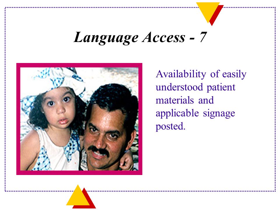 Language Access - 7 Availability of easily understood patient materials and applicable signage posted.