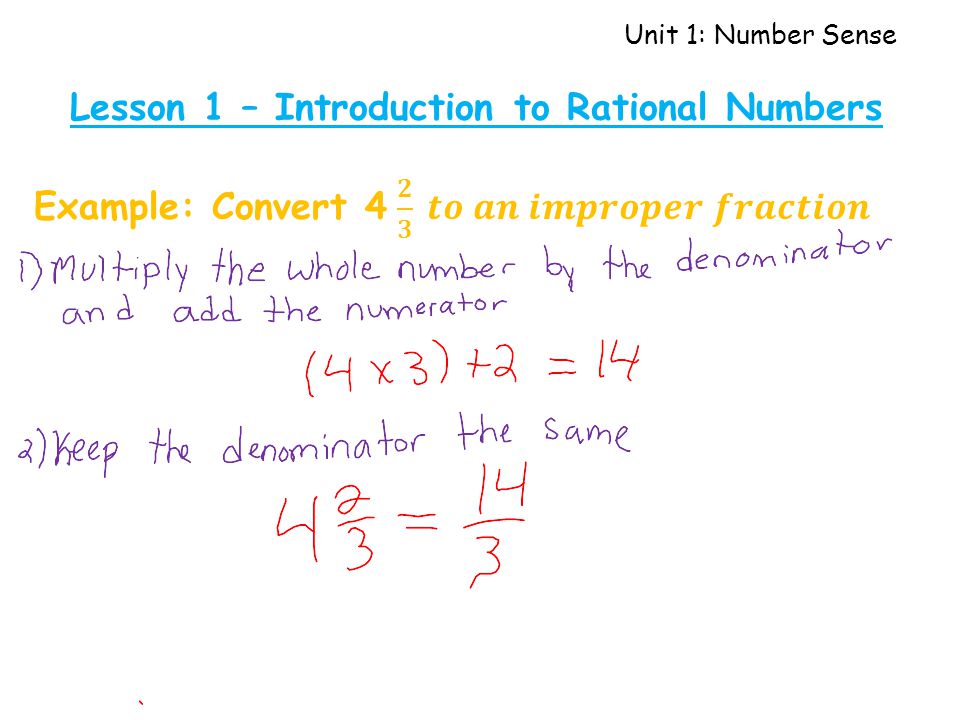 Unit 1: Number Sense Lesson 1 – Introduction to Rational Numbers