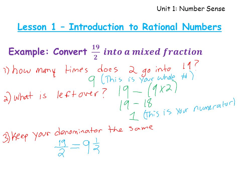 Unit 1: Number Sense Lesson 1 – Introduction to Rational Numbers