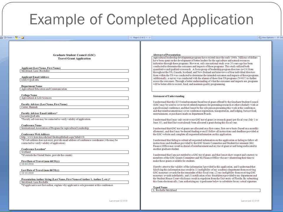 Example of Completed Application