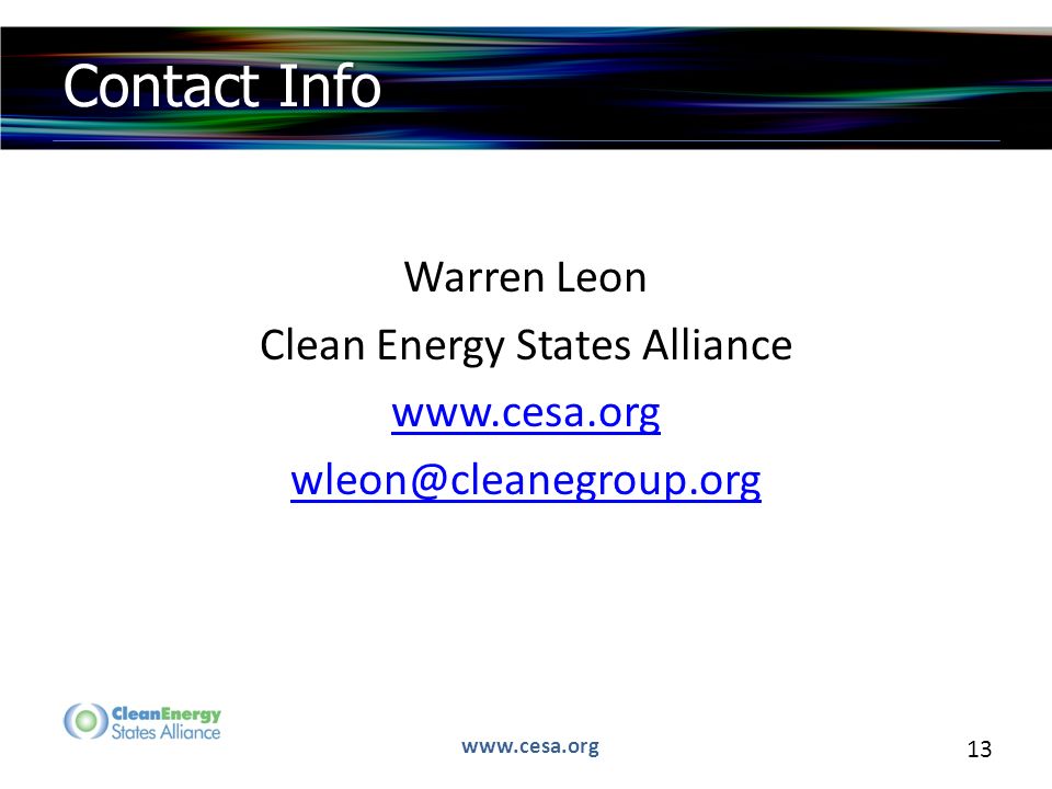 13 Contact Info Warren Leon Clean Energy States Alliance