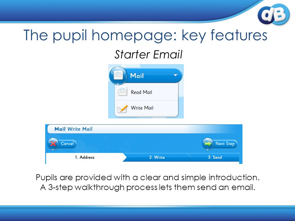 The pupil homepage: key features Starter  Pupils are provided with a clear and simple introduction.