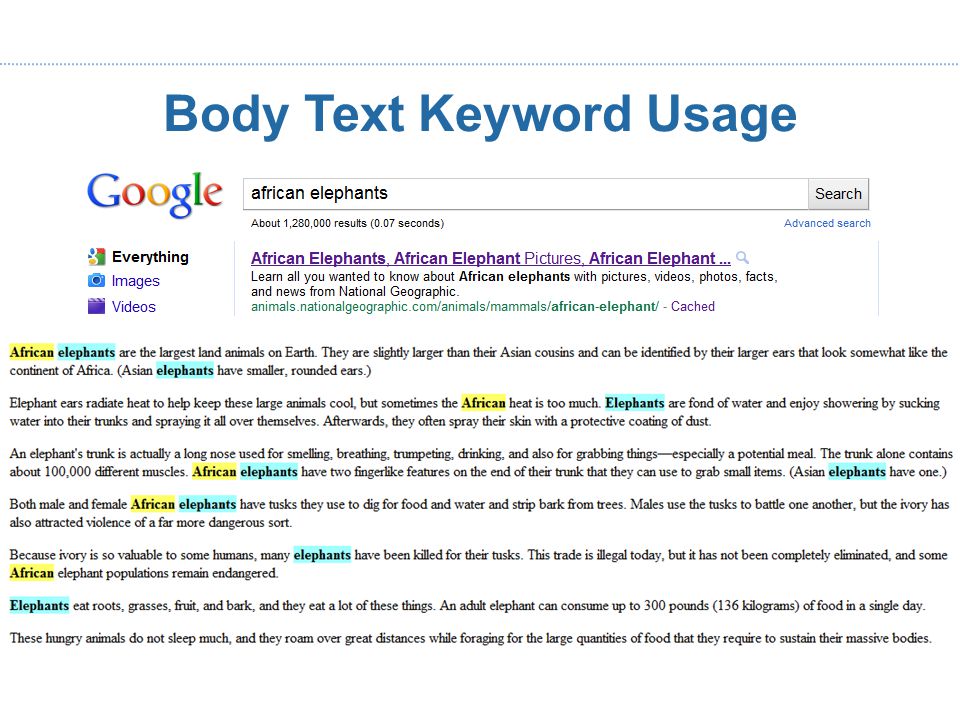 Body Text Keyword Usage