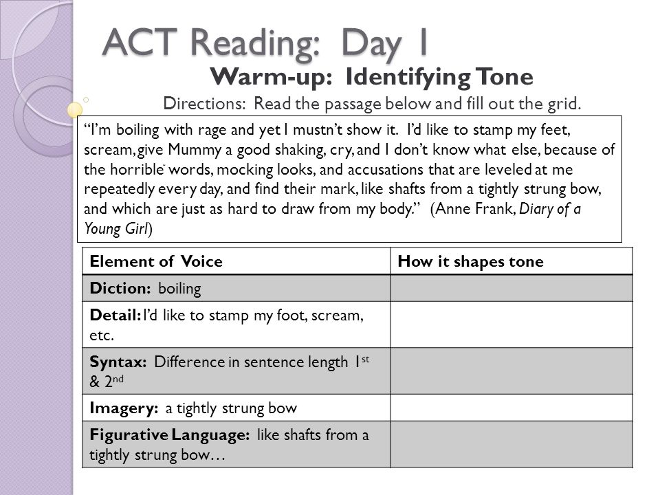 Worksheets Read The Passage act reading day 1 warm up identifying tone directions read the passage