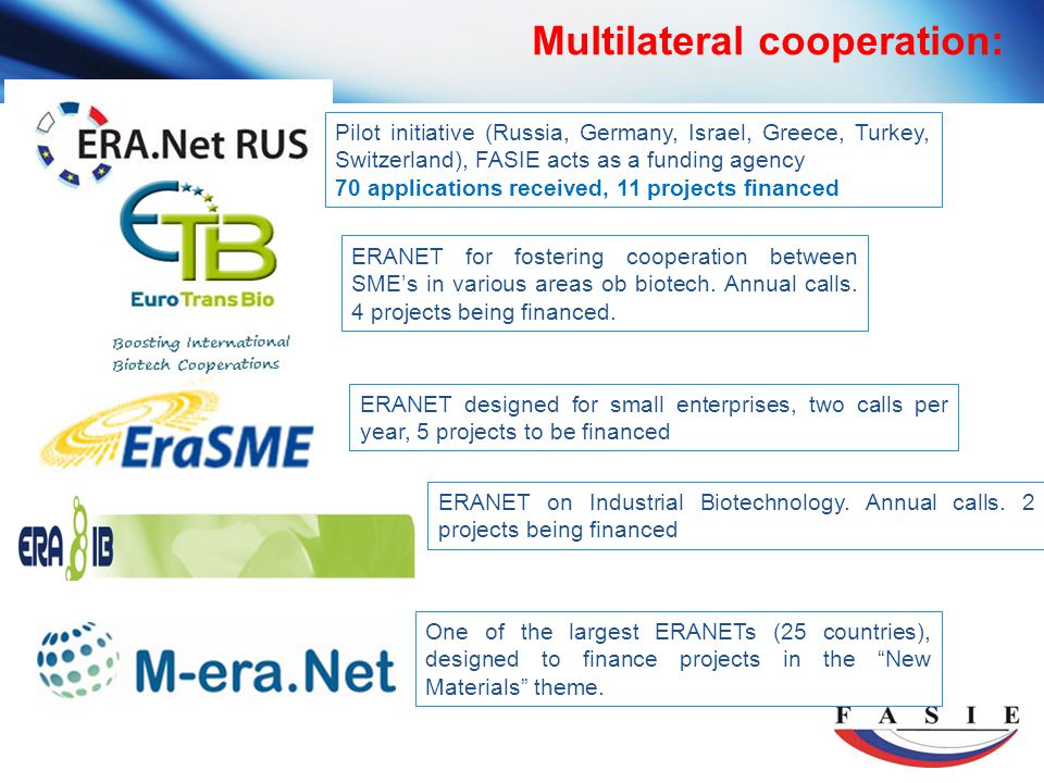 Multilateral cooperation: ERANET on Industrial Biotechnology.