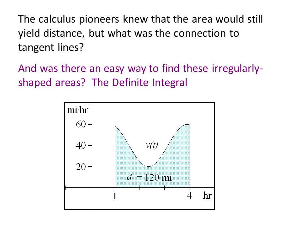 The calculus pioneers knew that the area would still yield distance, but what was the connection to tangent lines.