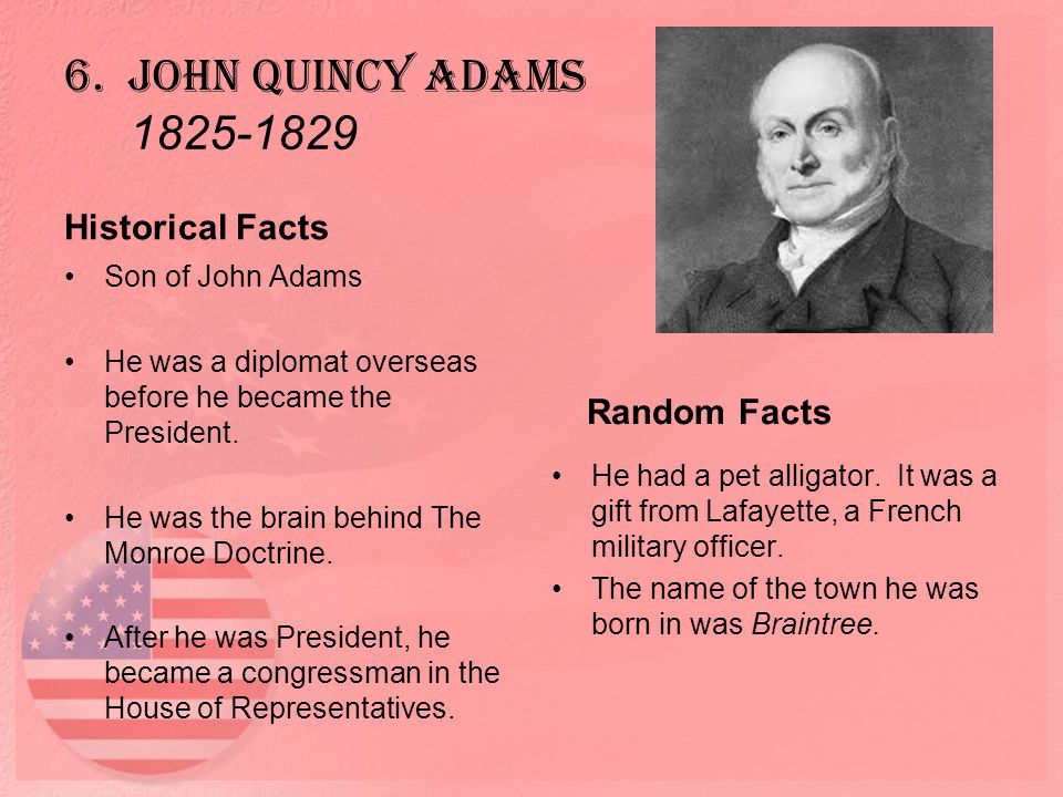 6. John Quincy Adams Historical Facts Random Facts He had a pet alligator.