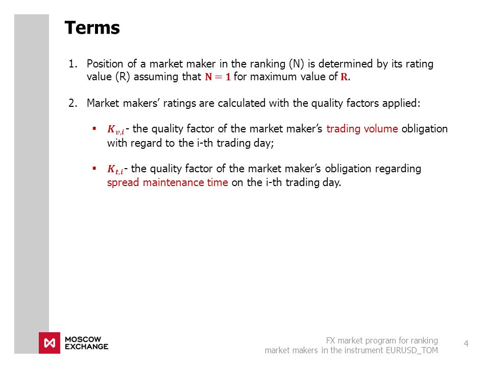 FX market program for ranking market makers in the instrument EURUSD_TOM Terms 4