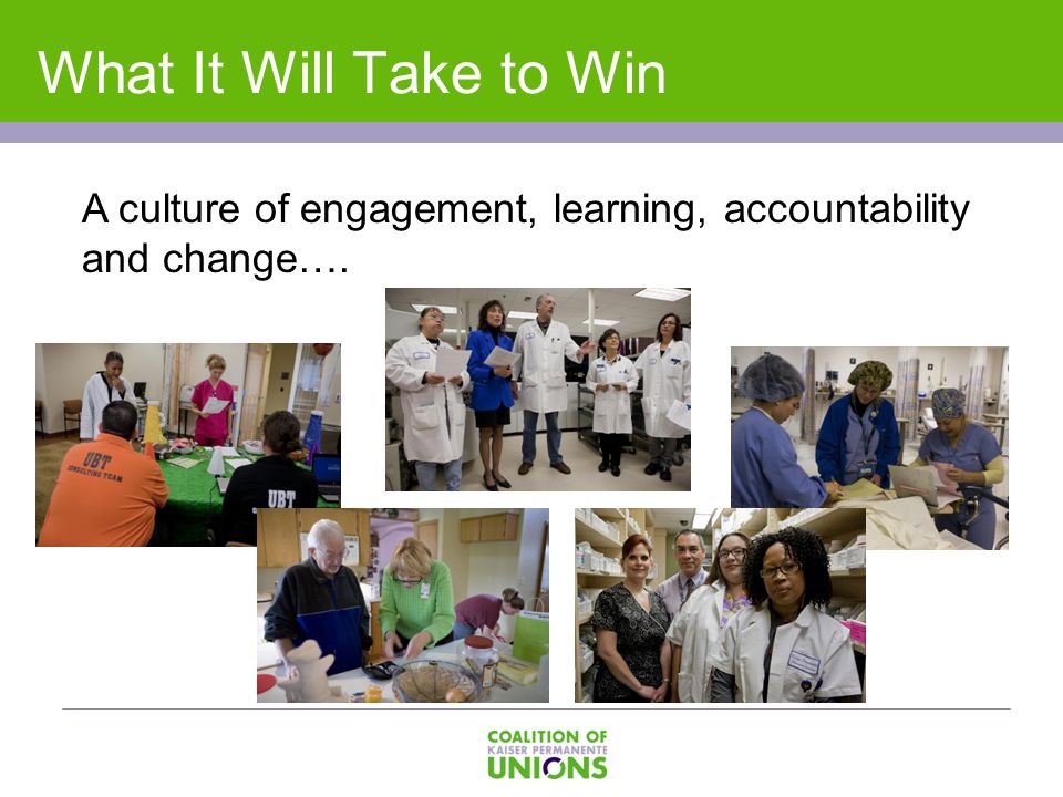 What It Will Take to Win A culture of engagement, learning, accountability and change….