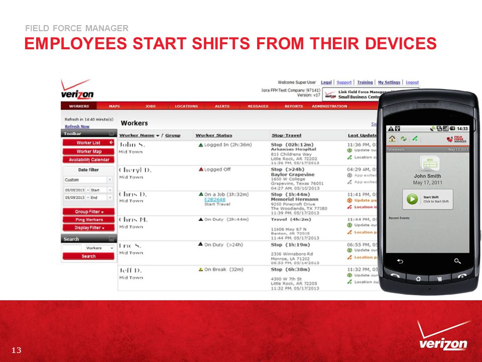 13 FIELD FORCE MANAGER EMPLOYEES START SHIFTS FROM THEIR DEVICES