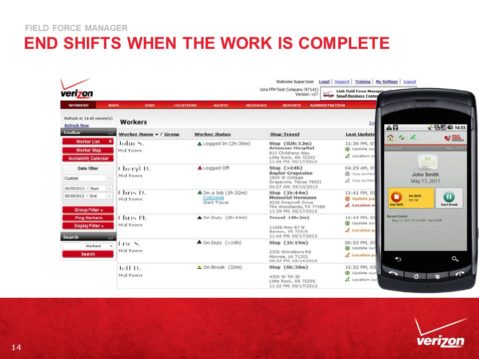 14 FIELD FORCE MANAGER END SHIFTS WHEN THE WORK IS COMPLETE