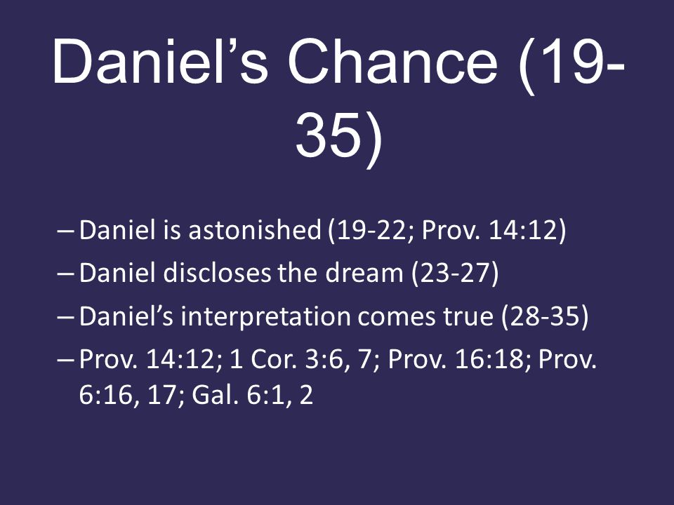 Daniel’s Chance (19- 35) – Daniel is astonished (19-22; Prov.