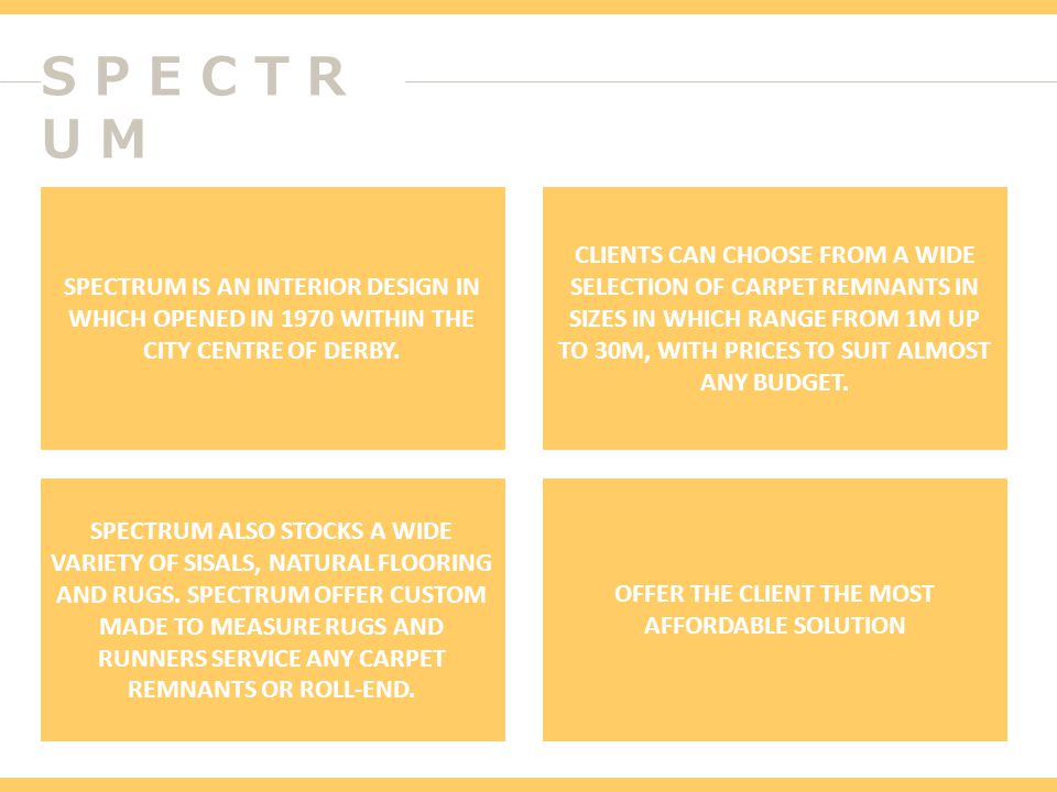 S P E C T R U M SPECTRUM IS AN INTERIOR DESIGN IN WHICH OPENED IN 1970 WITHIN THE CITY CENTRE OF DERBY.
