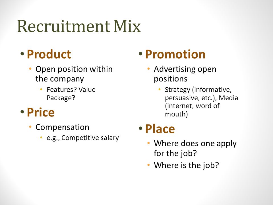 Recruitment Mix Product Open position within the company Features.