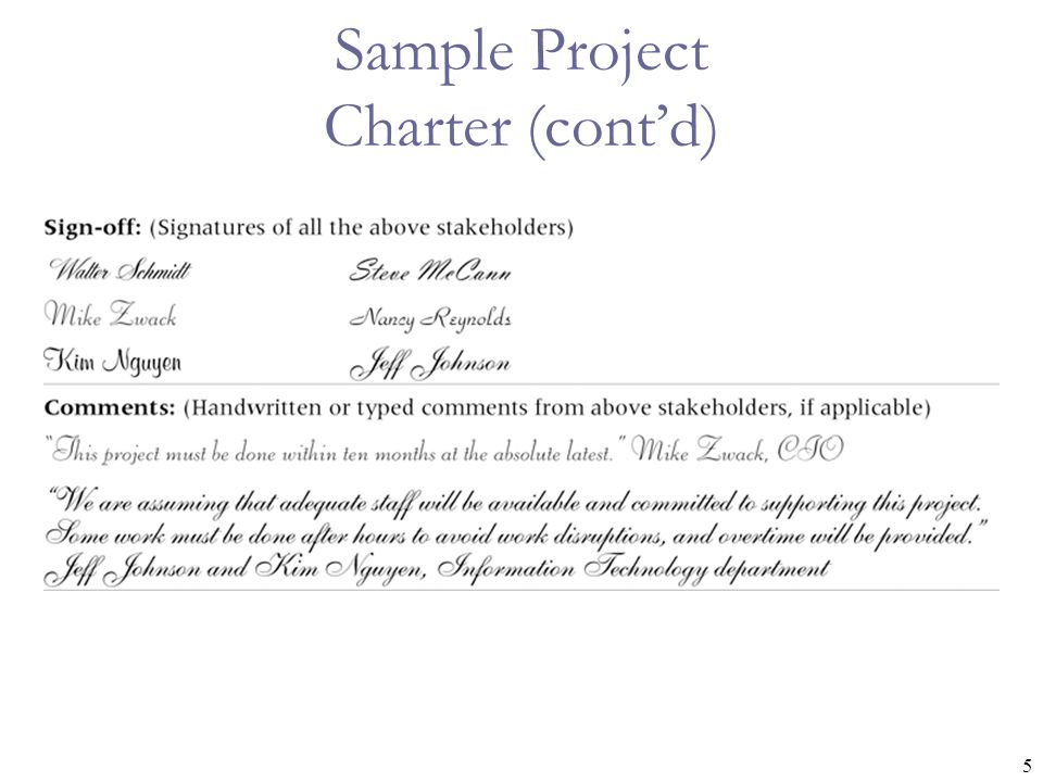 5 Sample Project Charter (cont’d)
