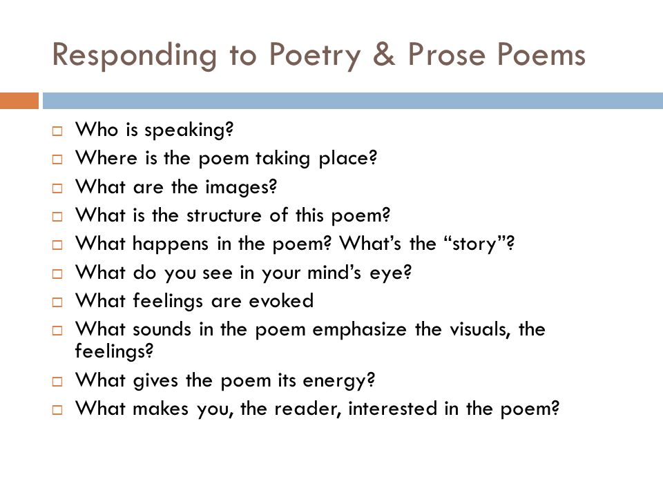 Responding to Poetry & Prose Poems  Who is speaking.